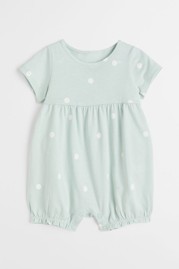 H&M Short-sleeved Romper Suit Light Turquoise/spotted