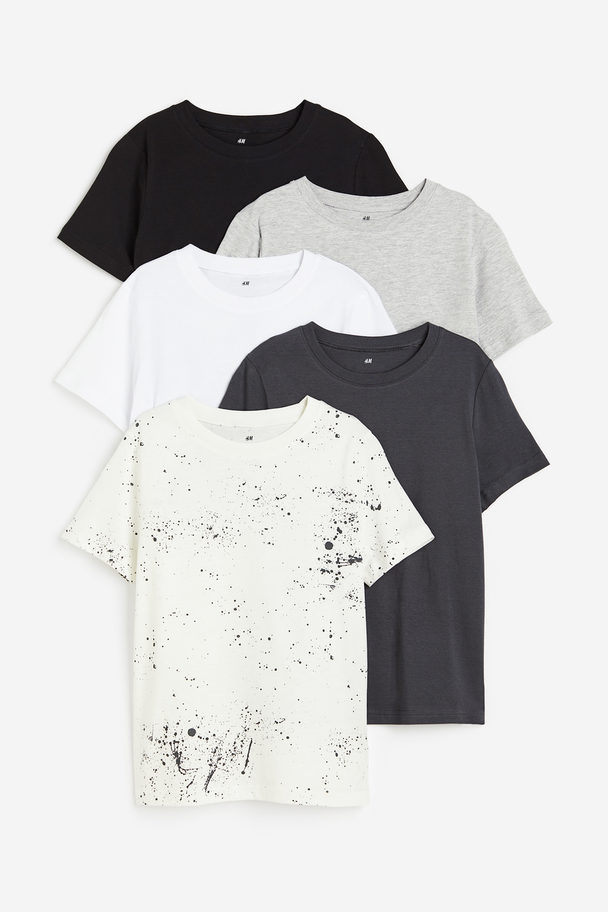 H&M Set Van 5 T-shirts Zwart/wit/grijs Gemêleerd