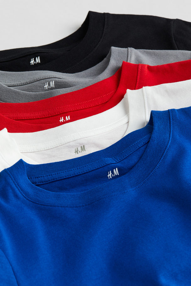 H&M Set Van 5 T-shirts Helderblauw/zwart