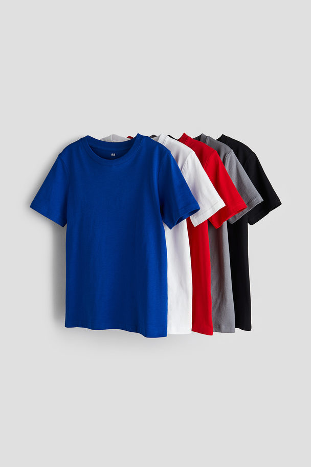 H&M Set Van 5 T-shirts Helderblauw/zwart