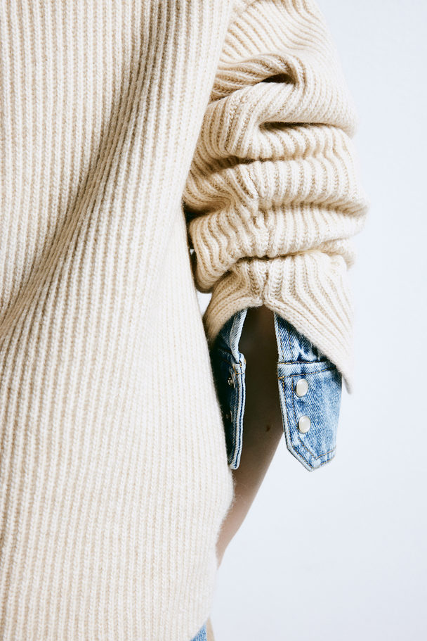H&M Rib-knit Turtleneck Jumper Light Beige