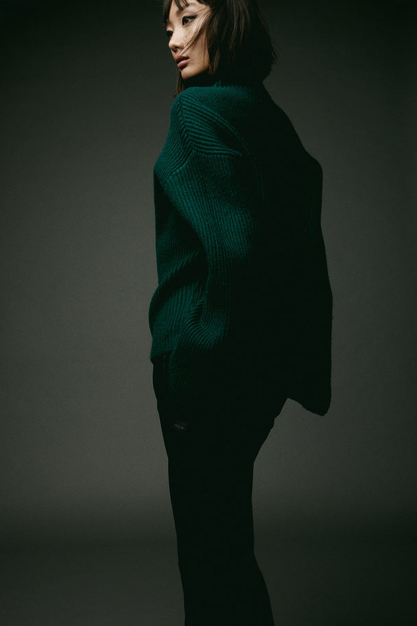 H&M Rib-knit Turtleneck Jumper Dark Green