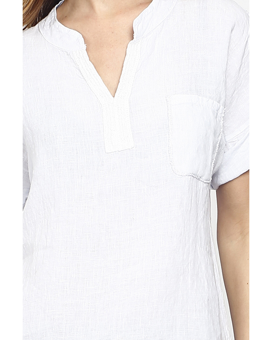 Le Jardin du Lin Pure Linen Shirt Top With Mandarin Collar