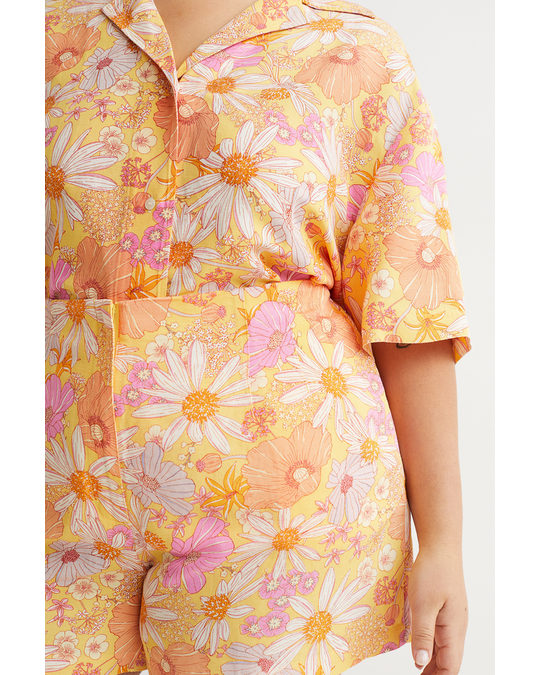 H&M H&m+ Linen-blend Shorts Orange/small Flowers
