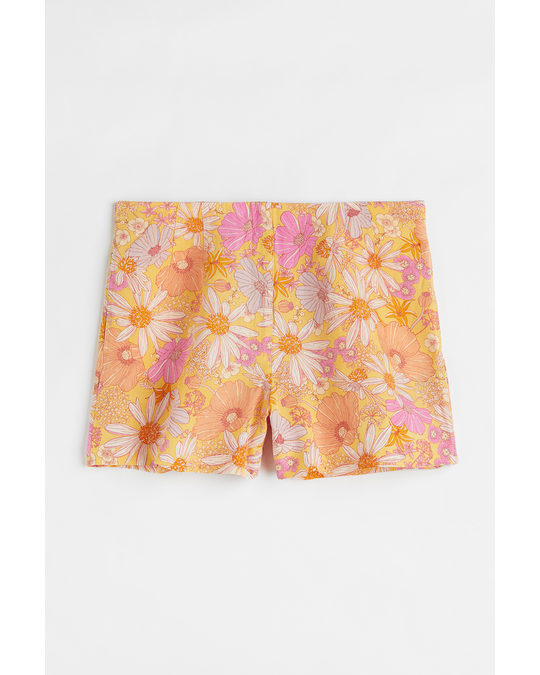 H&M H&m+ Linen-blend Shorts Orange/small Flowers