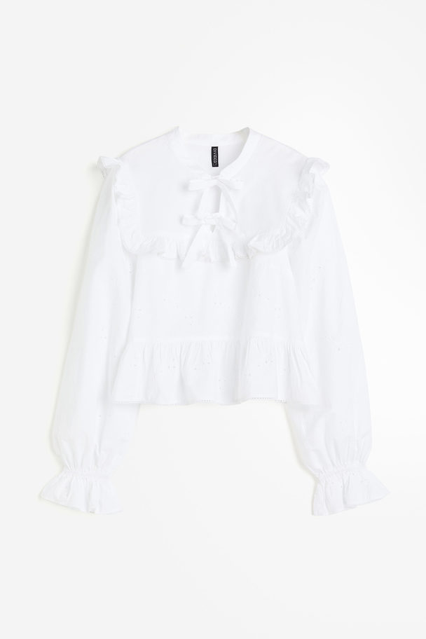 H&M Volantblouse Met Strikjes Wit