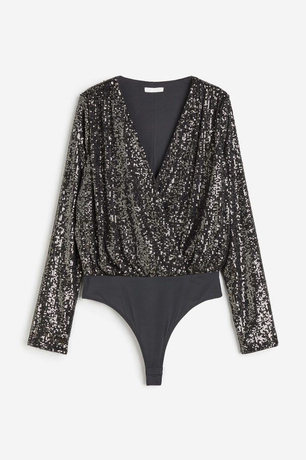 H&M Body Met Pailletten Donkergrijs