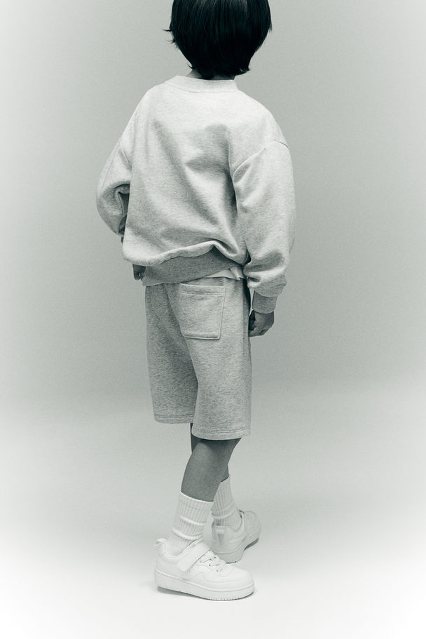 H&M 2-piece Printed Sweatshirt Set Light Grey Marl/côte D'azur