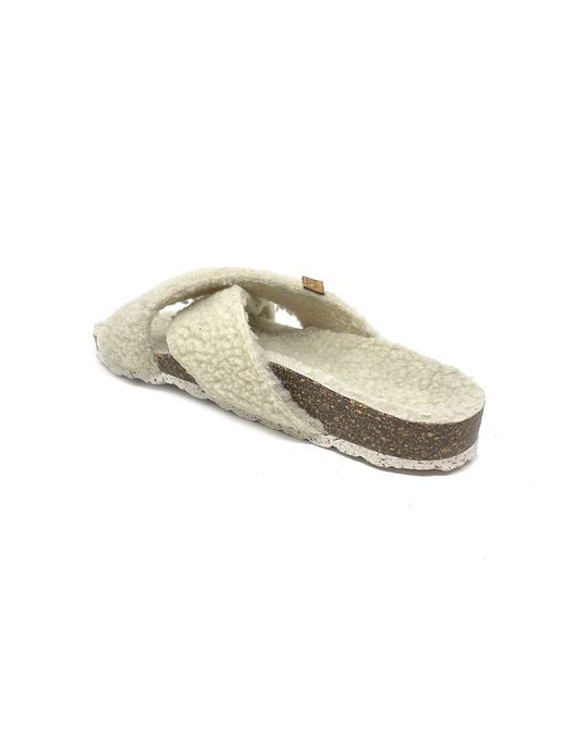 OE Shoes Comfy Beige Curly-knitted Fabric Slippers
