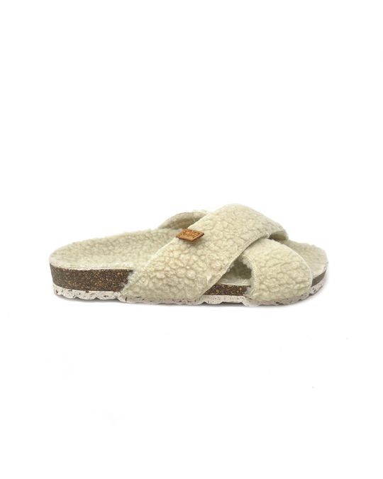 OE Shoes Comfy Beige Curly-knitted Fabric Slippers