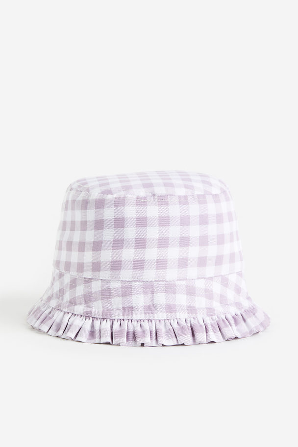 H&M Frill-trimmed Bucket Hat Lilac/gingham Checked