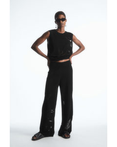 Botanical Knitted Wide-leg Trousers Black