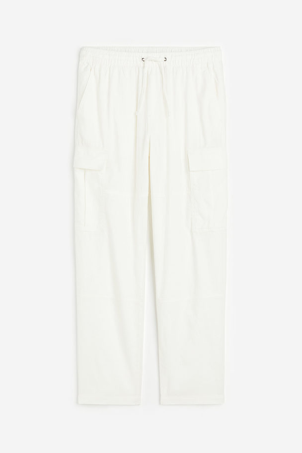 H&M Regular Fit Linen-blend Cargo Trousers White