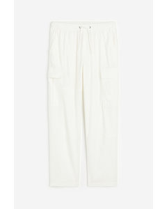 Regular Fit Linen-blend Cargo Trousers White