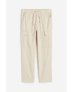 Regular Fit Linen-blend Cargo Trousers Beige