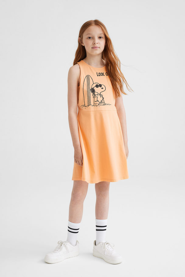 H&M Printed Jersey Dress Orange/snoopy