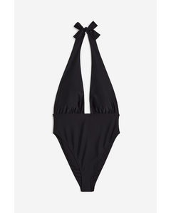 High-leg Halterneck Swimsuit Black