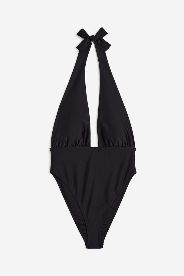 H&M Neckholder-Badeanzug mit hohem Beinausschnitt Schwarz