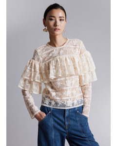 Ruffle-trimmed Lace Blouse White