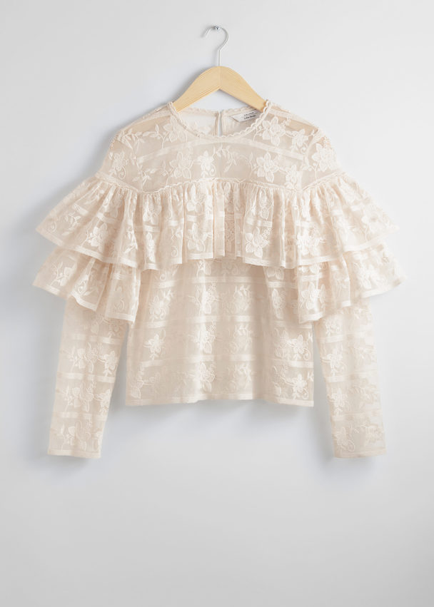 & Other Stories Ruffle-trimmed Lace Blouse White