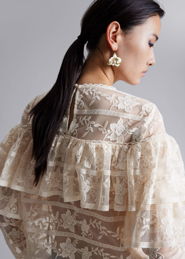 & Other Stories Ruffle-trimmed Lace Blouse White
