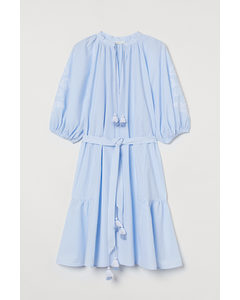 Kleid aus Pima-Baumwolle Hellblau/Weiß gestreift