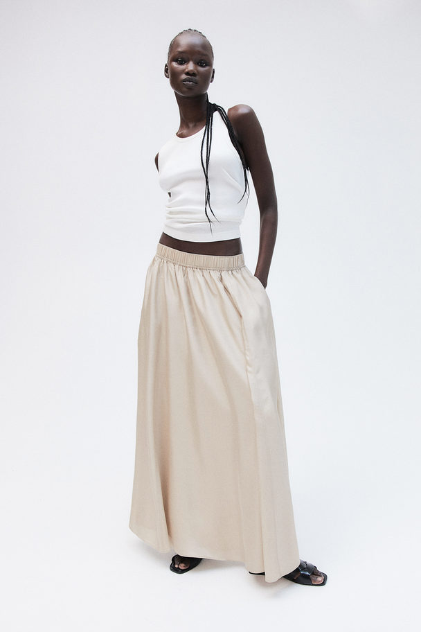 H&M A-line Silk Skirt Light Beige