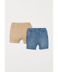 2-pack Cotton Shorts Denim Blue/beige