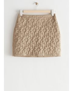 Quilted Floral Mini Skirt Beige