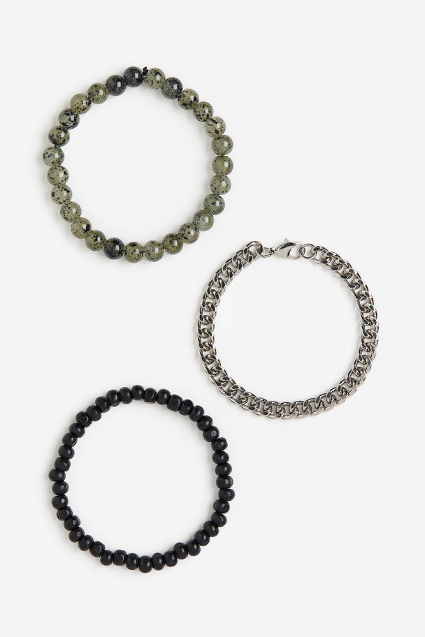 H&M 3-pack Bracelets Black/silver-coloured