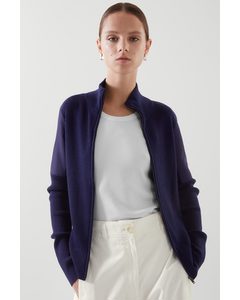 Contrast-panel Knitted Jacket Navy