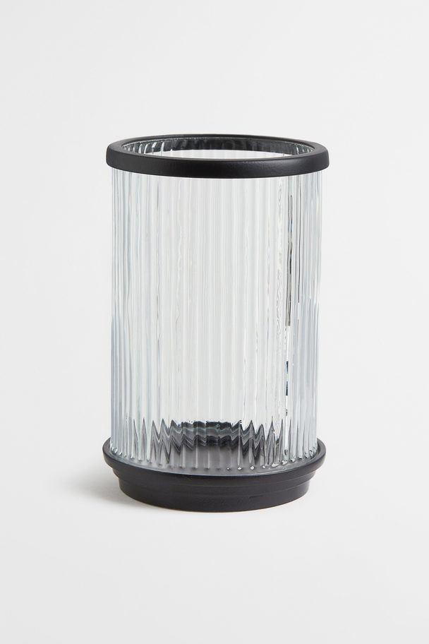 H&M HOME Windlicht Van Helder Geribbeld Glas Helder Glas/zwart