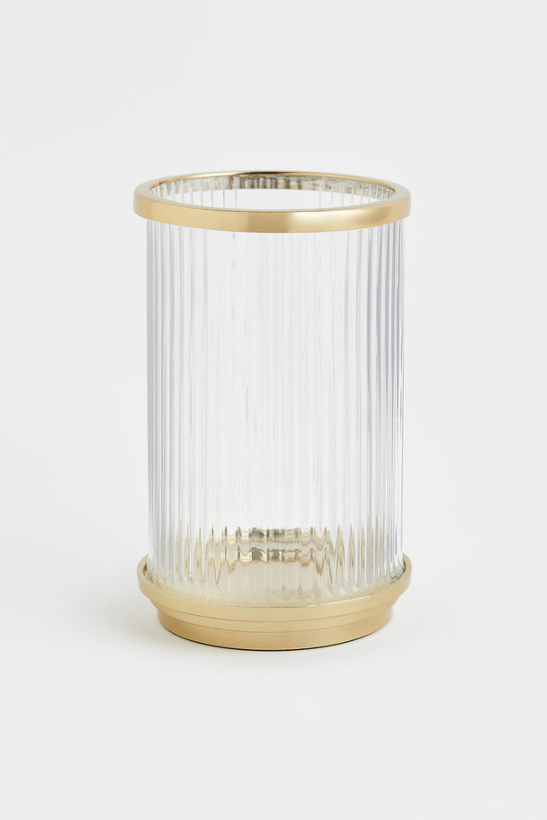 H&M HOME Candle Holder In Clear Fluted Glass Gold-coloured