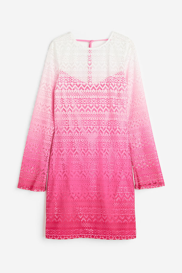 H&M Hole-patterned Jersey Dress Bright Pink