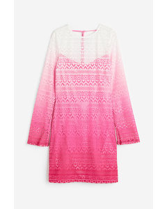 Hole-patterned Jersey Dress Bright Pink