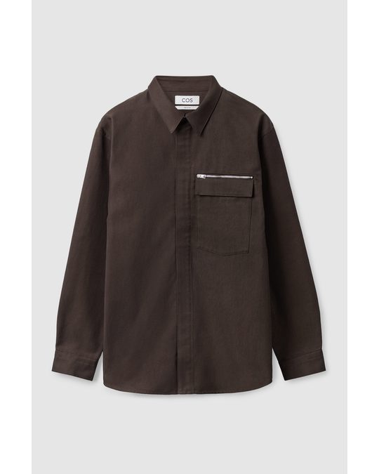 COS Oversized Longline Shirt Dark Brown