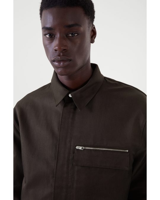 COS Oversized Longline Shirt Dark Brown