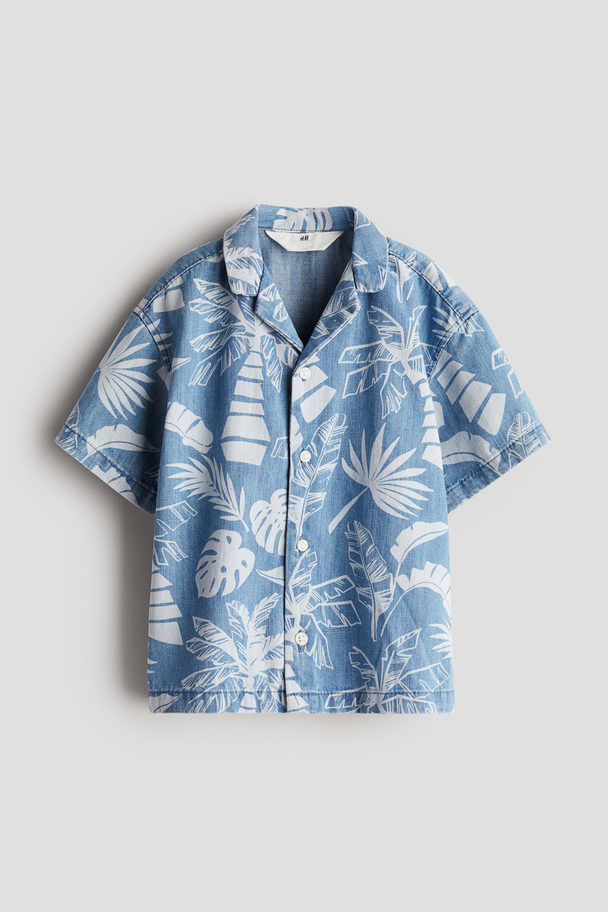 H&M Denim Resort Shirt Blue/palm Trees