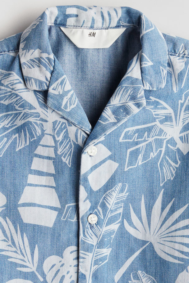 H&M Denim Resort Shirt Blue/palm Trees