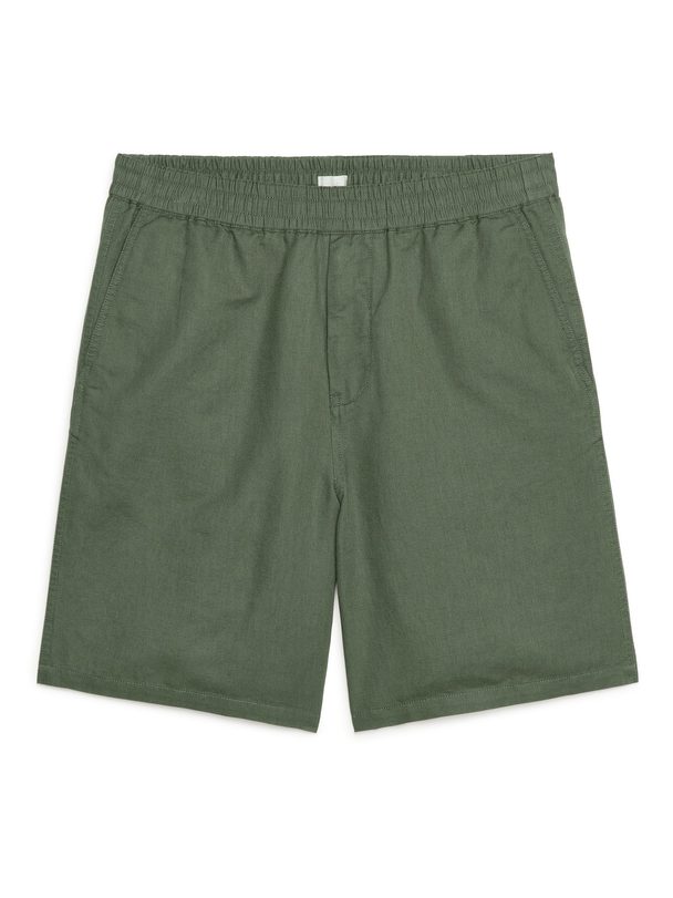 ARKET Cotton-linen Drawstring Shorts Khaki Green