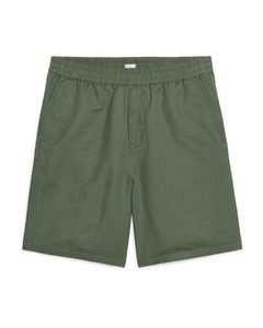 Cotton-linen Drawstring Shorts Khaki Green