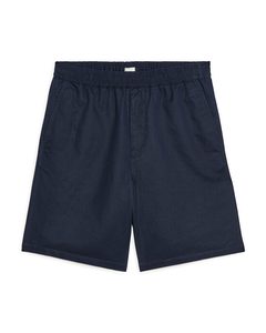 Baumwoll-Leinen-Shorts mit Schnürung Dunkelblau