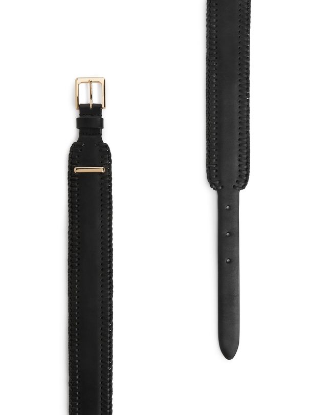 ARKET Whipstitch Leather Belt Black
