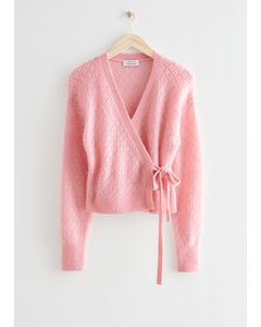 Pointelle Knit Wrap Cardigan Pink