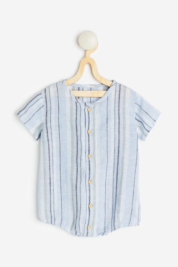 H&M Linen Romper Suit Light Blue/striped