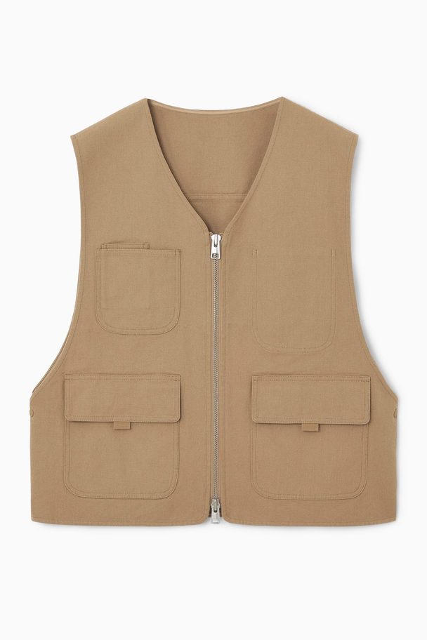 COS Zipped Hybrid Utility Vest Dark Beige