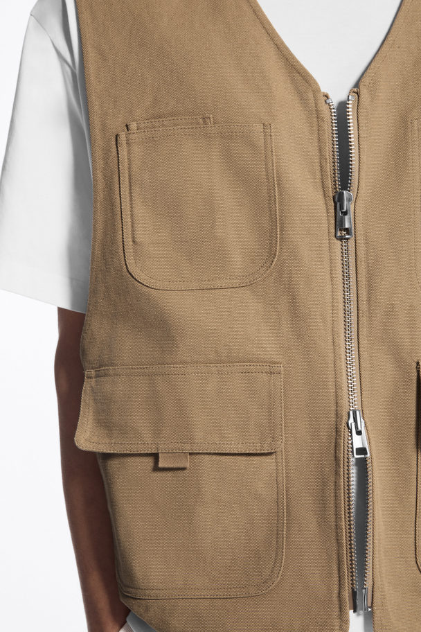 COS Zipped Hybrid Utility Vest Dark Beige