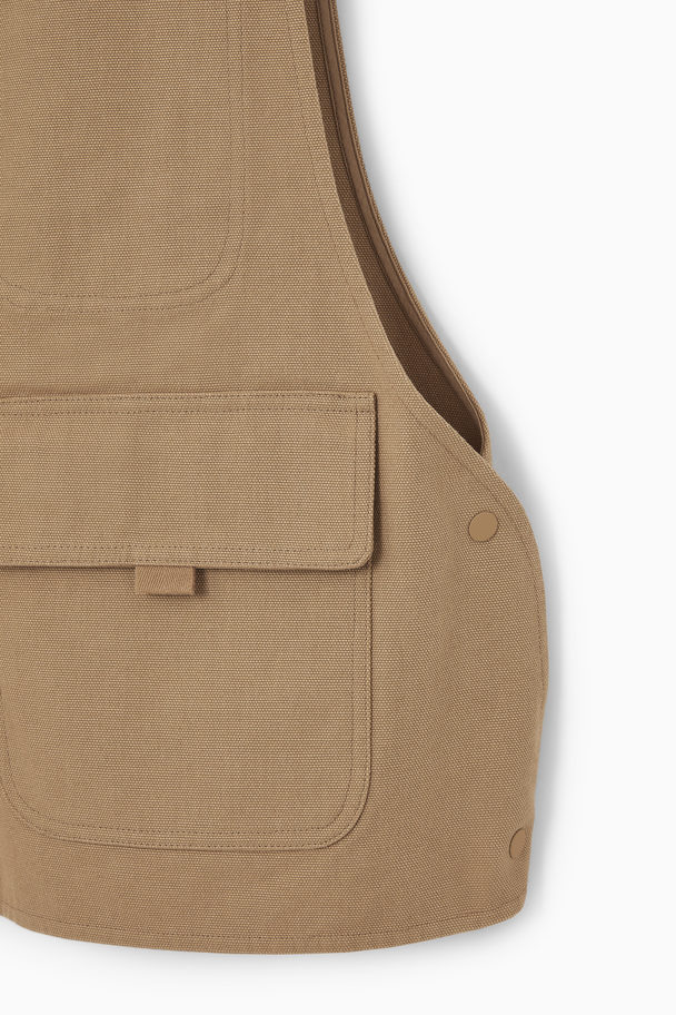 COS Zipped Hybrid Utility Vest Dark Beige