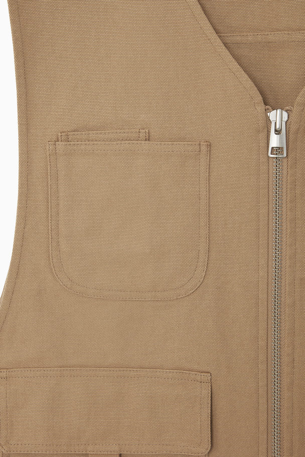 COS Zipped Hybrid Utility Vest Dark Beige