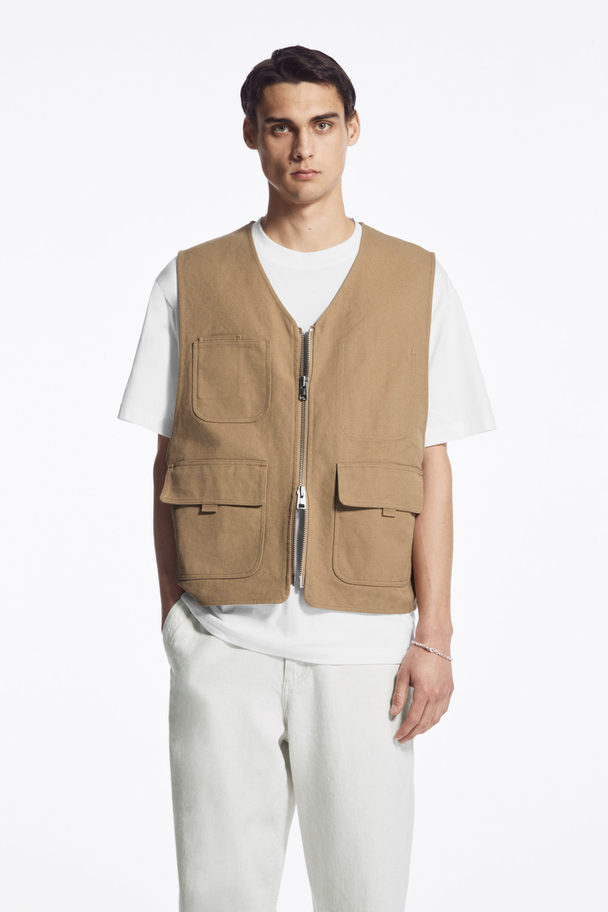 COS Zipped Hybrid Utility Vest Dark Beige